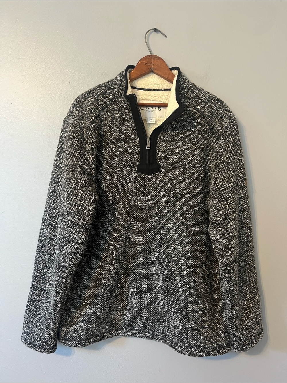 Orvis Black & White Marled Quarter-Zip Sherpa-Trim Sweater